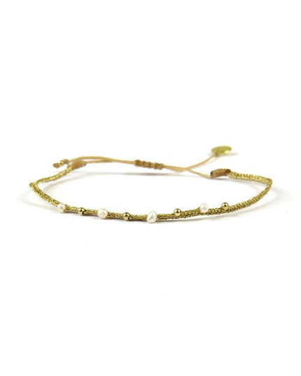 Fin Bracelet tissé main Velvet avec Perles et Billes Or - LeJu