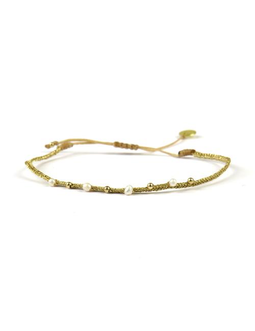 Fin Bracelet tissé main Velvet avec Perles et Billes Or - LeJu