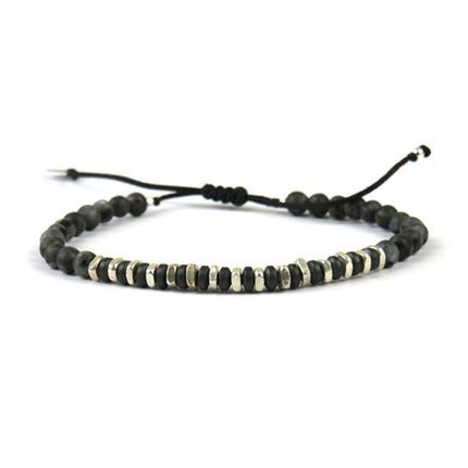 Bracelet tissé main Homme Argent, Hématite et Obsidienne - LeJu