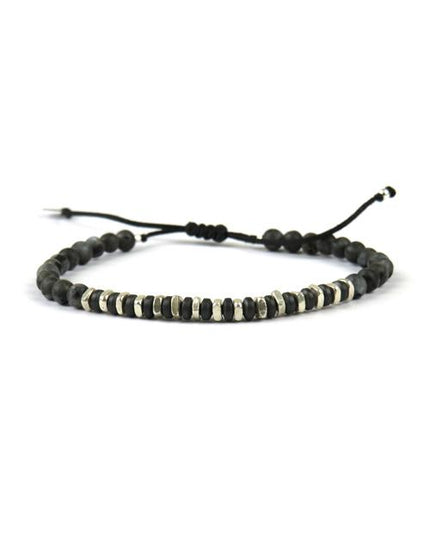 Bracelet tissé main Homme Argent, Hématite et Obsidienne - LeJu