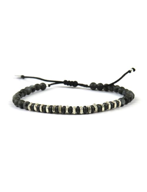 Bracelet tissé main Homme Argent, Hématite et Obsidienne - LeJu