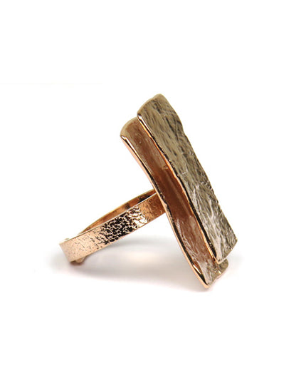 Bague 2 Grands Écussons Or Rose - Catherine Bijoux