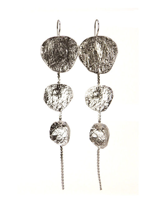 Boucles d'oreilles longues 3 écus ronds Argent - Catherine Bijoux