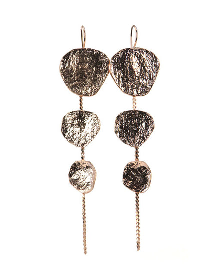 Boucles d'oreilles longues 3 écus ronds Or rose - Catherine Bijoux