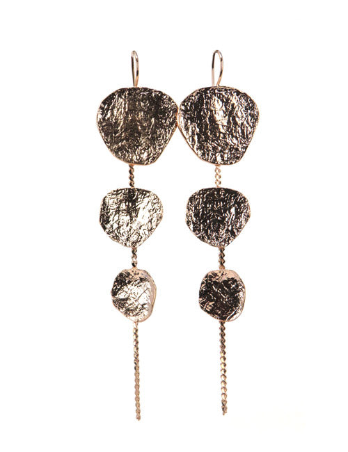 Boucles d'oreilles longues 3 écus ronds Or rose - Catherine Bijoux