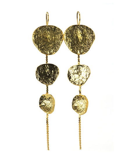 Boucles d'oreilles longues 3 écus ronds Or - Catherine Bijoux