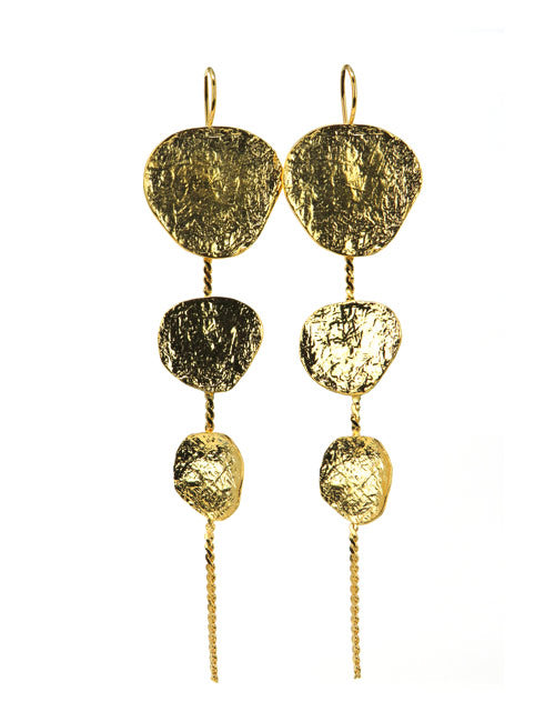 Boucles d'oreilles longues 3 écus ronds Or - Catherine Bijoux