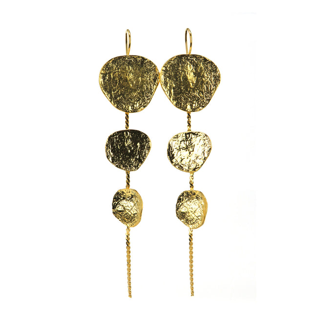 Boucles d'Oreilles Longues 3 Écus Ronds - Catherine Bijoux