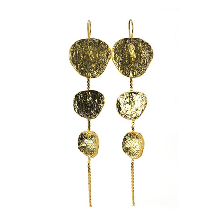 Boucles d'Oreilles Longues Or 3 Écus Ronds - Catherine Bijoux