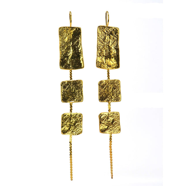 Boucles d'Oreilles Longues 3 Écus Or - Catherine Bijoux