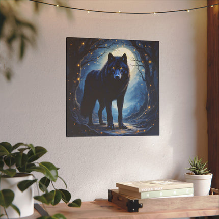 Krafttier Schwarzer Wolf auf Bedruckter Leinwand