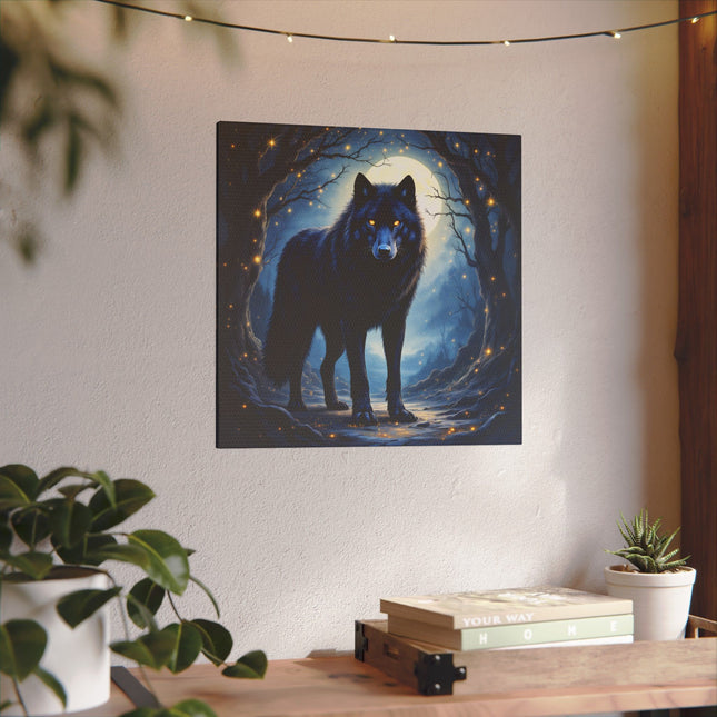 Animal Totem Loup Noir sur Toile Imprimée