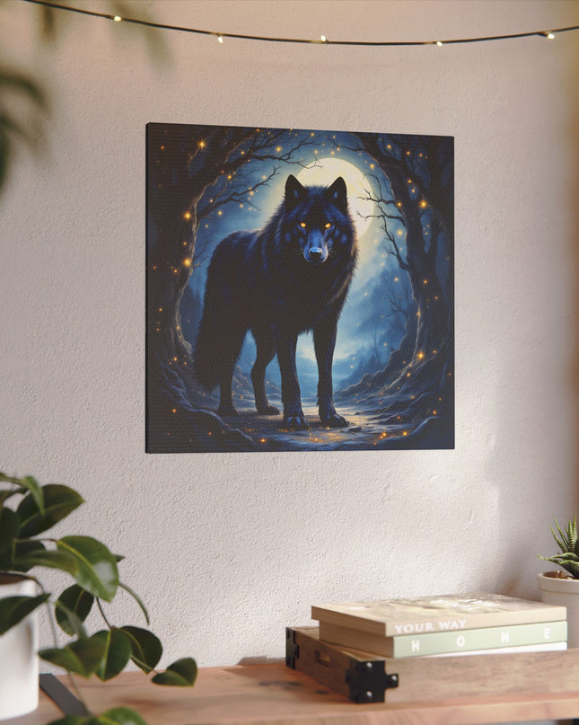 Power Animal Black Wolf on Printed Canvas