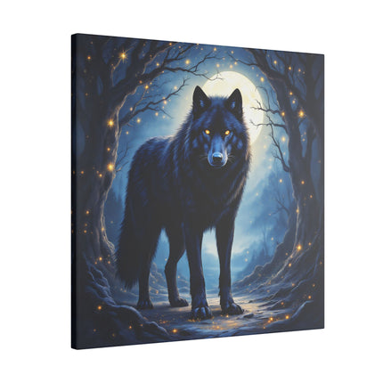Krafttier Schwarzer Wolf auf Bedruckter Leinwand