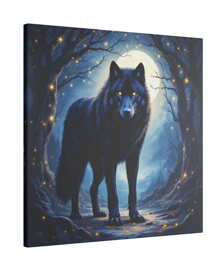 Power Animal Black Wolf on Printed Canvas