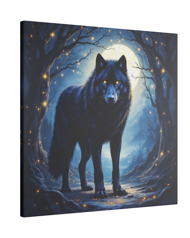 Power Animal Black Wolf on Printed Canvas