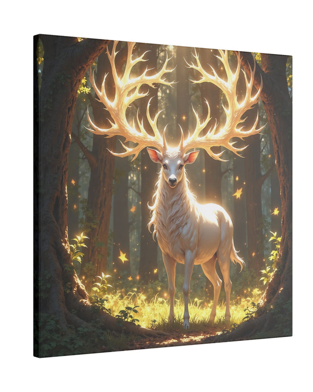Power Animal White Deer on Printed Canvas