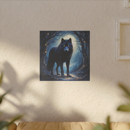 Krafttier Schwarzer Wolf auf Bedruckter Leinwand