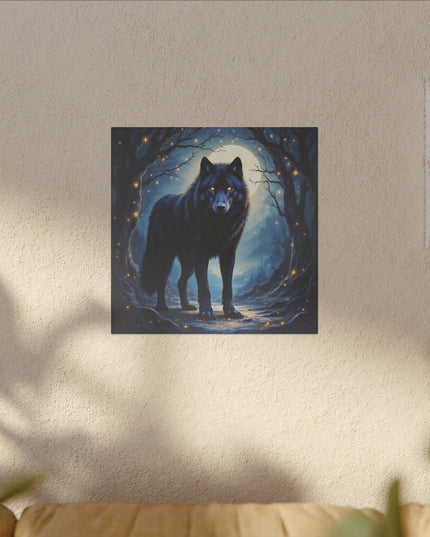 Power Animal Black Wolf on Printed Canvas