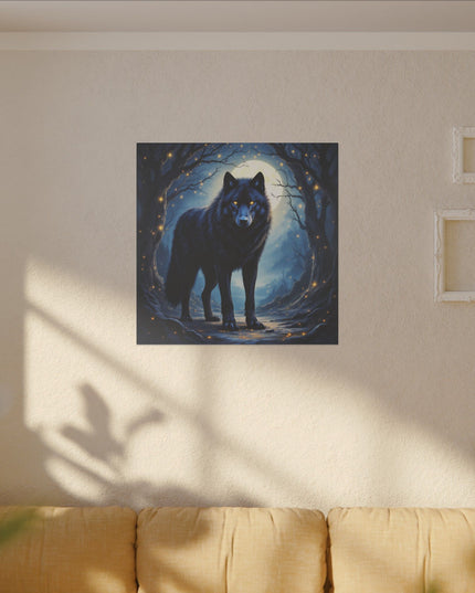 Power Animal Black Wolf on Printed Canvas