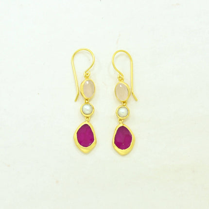 Analeia Ohrringe Gold Rosé-Quarz, Perle & Rosa Jade - Schmuckoo x Noyre Berlin