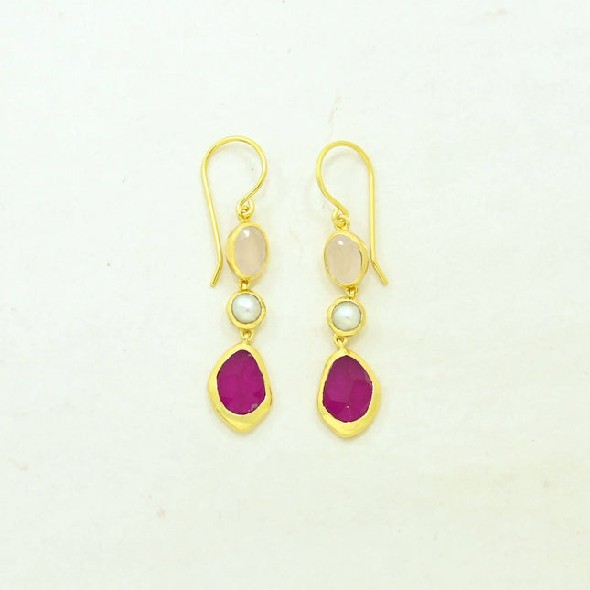 Analeia Ohrringe Gold Rosé-Quarz, Perle & Rosa Jade - Schmuckoo x Noyre Berlin