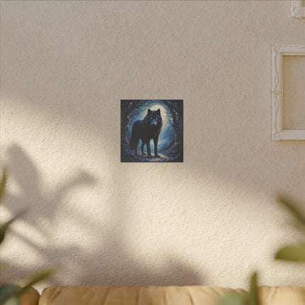Krafttier Schwarzer Wolf auf Bedruckter Leinwand