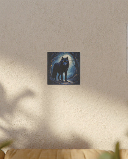 Power Animal Black Wolf on Printed Canvas