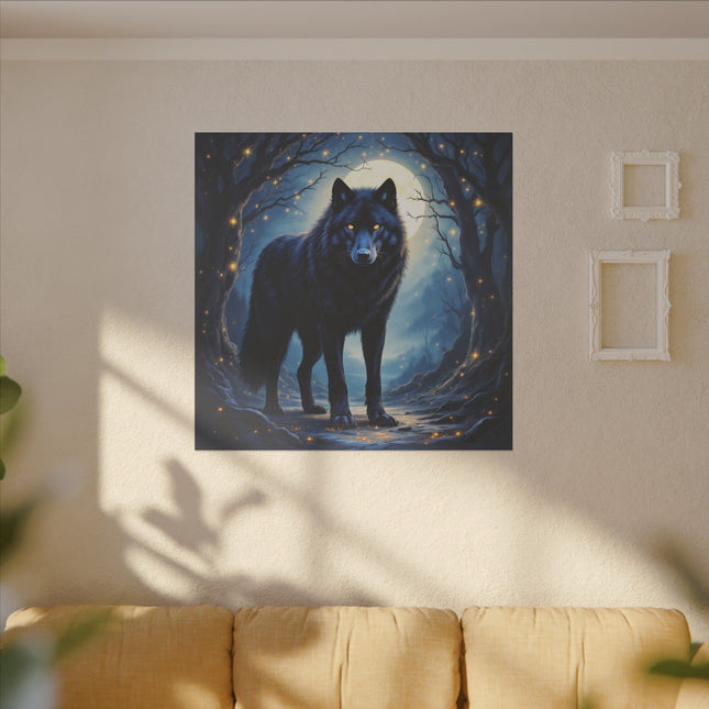 Animal Totem Loup Noir sur Toile Imprimée