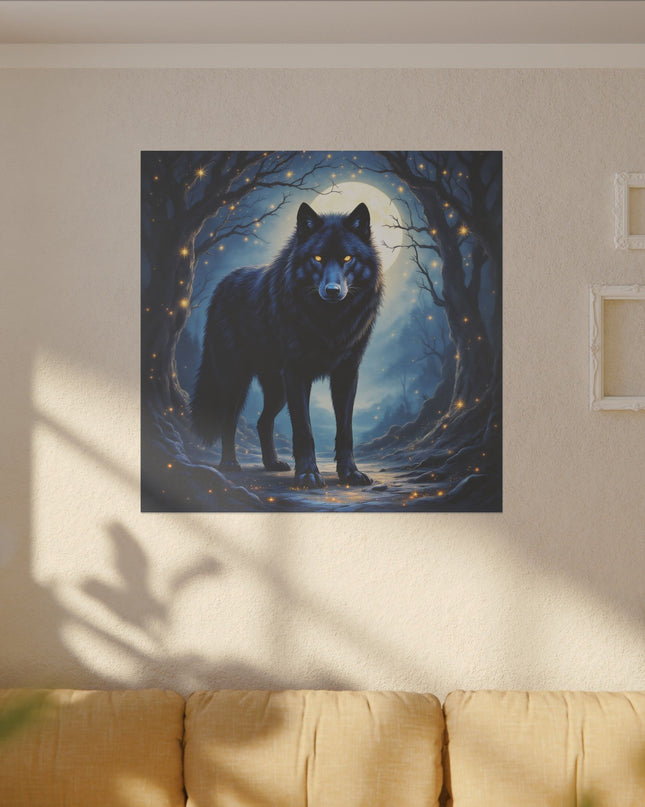 Power Animal Black Wolf on Printed Canvas