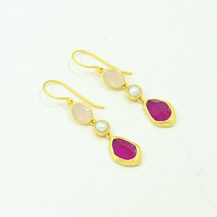 Analeia Ohrringe Gold Rosé-Quarz, Perle & Rosa Jade - Schmuckoo x Noyre Berlin