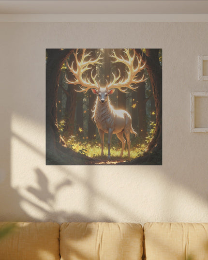 Krafttier Weisser Hirsch auf Bedruchter Leinwand