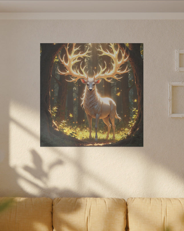 Power Animal White Deer on Printed Canvas