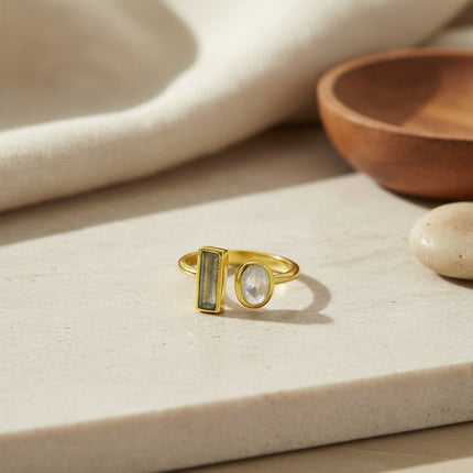 Bague Alanna Or Pierre de lune et Labradorite - Schmuckoo x Noyre Berlin