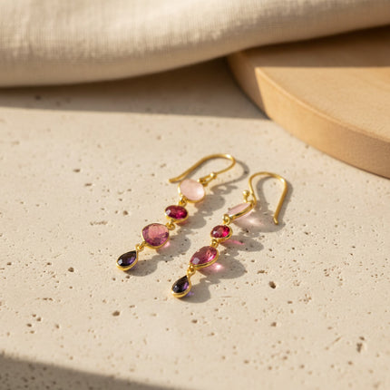 Boucle d'Oreille Sama Or Quartz rose et Tourmaline rose - Schmuckoo x Noyre Berlin