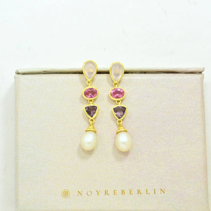 Boucle d'Oreille Griselda Or Perle, Rhodolite & Quartz rose - Schmuckoo x Noyre Berlin