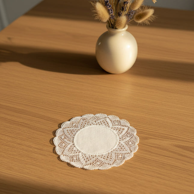 Horizons Boutique napperon rond blanc en coton fait main, 20cm, décoration dentelle au fuseau