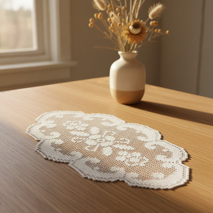 Horizons Boutique napperon ovale en dentelle écru et blanc 43cm en coton fait main motif floral