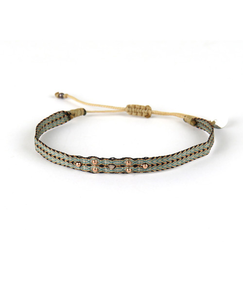 Handwoven Bracelet "Flower"  in Blue and Bronze with Rose Gold Beads - LeJu