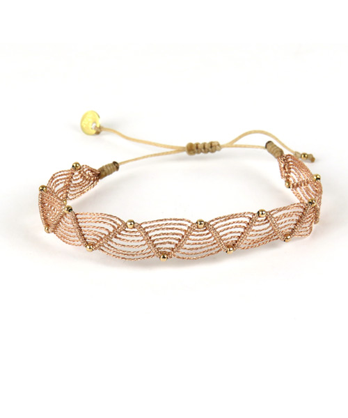 Cognac Handwoven Bracelet with Rose Gold Beads - LeJu