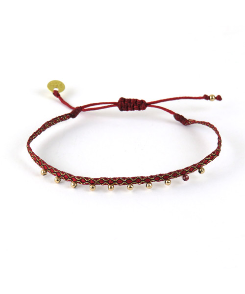 Red and Gold Handwoven Bracelet with Rose Gold Beads and Tourmaline - LeJu